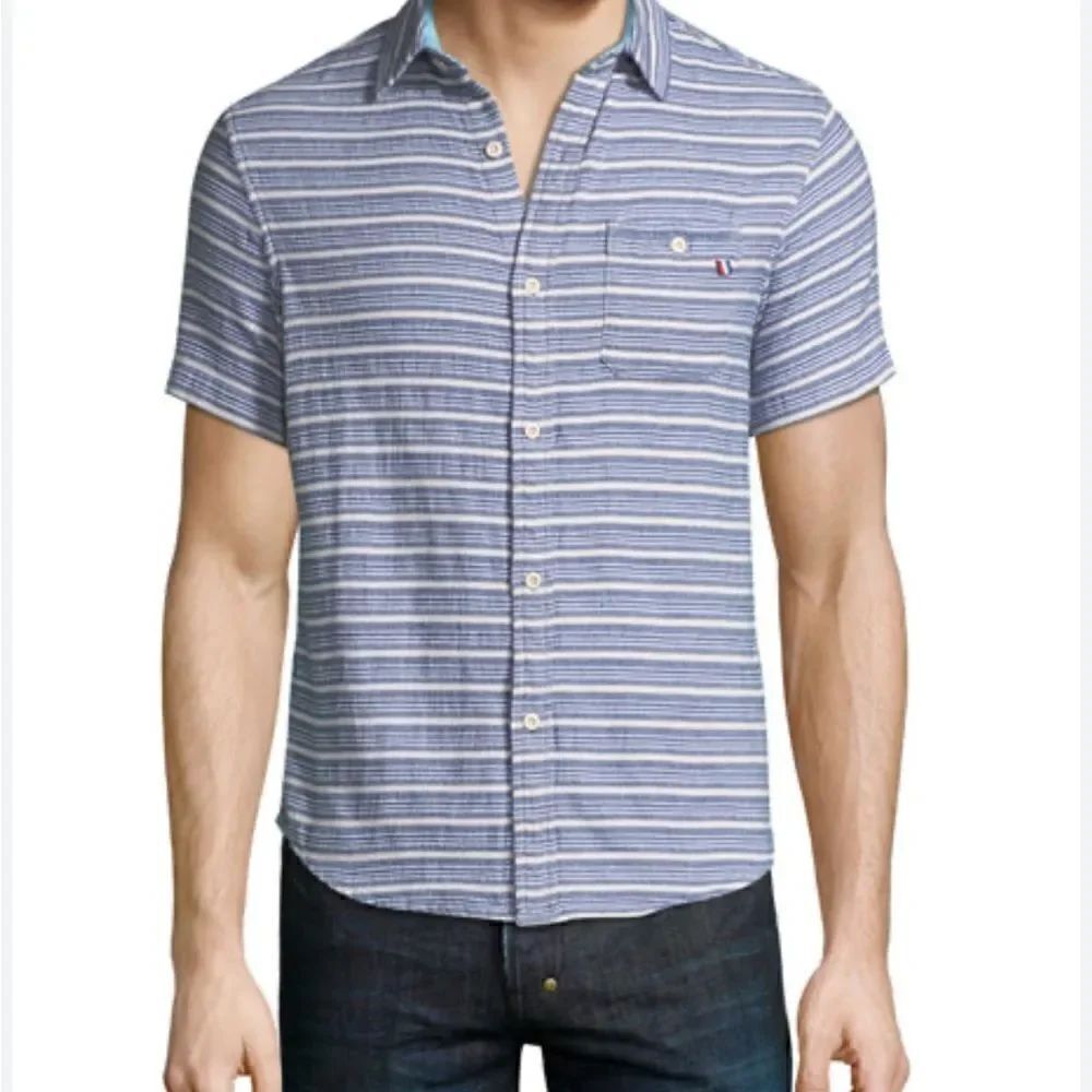 SOL ANGELES Indigo Striped Short-Sleeve Sport Shirt-S